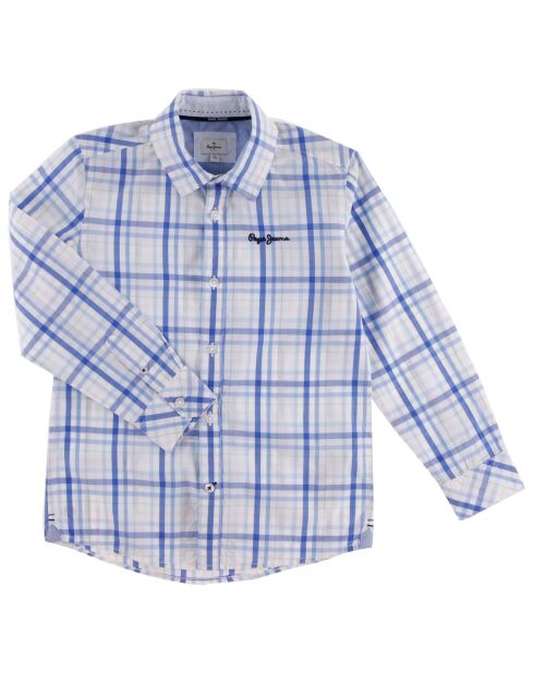 Chemise en Popeline de Coton Nicolas à carreaux bleu/blanc